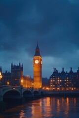 Fototapeta premium The clock tower of Big Ben is lit up at night