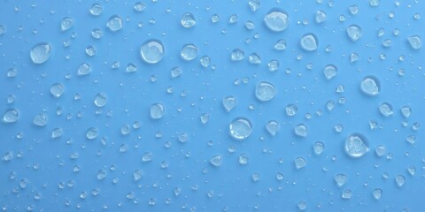 Water drops glistening on vibrant blue background, creating a fresh and calming image, blue