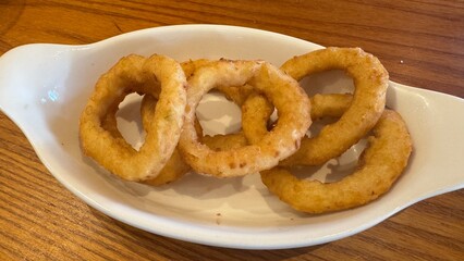 Onion Rings in White Dish