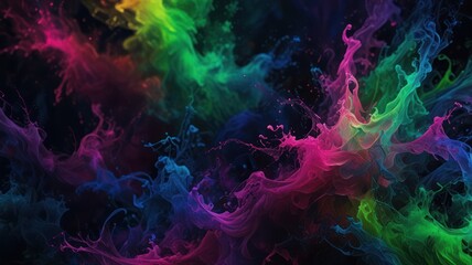 Obraz premium Abstract colorful paint swirls on black background.