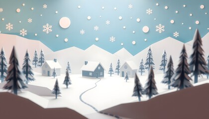 Cute snowy village in winter, christmas decoration