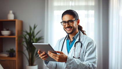 Vibrant stunning doctor providing professional services at home isolated with white highlights, png