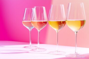National Drink Wine Day different wine glasses with different wine in a row solid color background