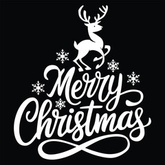 Merry Christmas Text on Black Background. Elegant Christmas lettering and New Year typography. Festive vector ideal for holiday cards and seasonal decor.