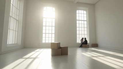 Fototapeta premium Moving. Room with boxes.