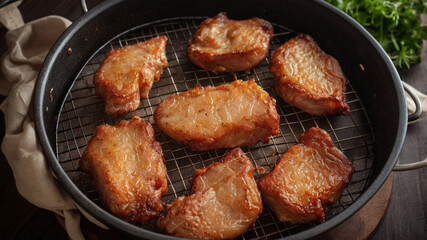 Meat fried pork in roasting  