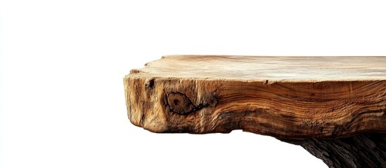 Fototapeta premium Isolated empty log table corner against a white background perfect for showcasing products or designs versatile use for presentations