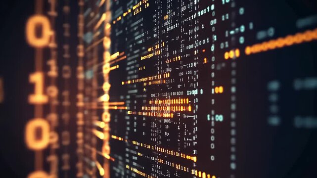 Binary code in data center. Abstract technology and security concept. data from code with blur effect. High speed connection banner.	
