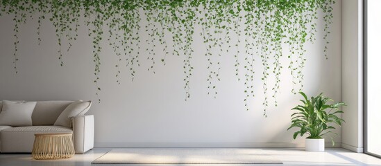 Flourishing hanging vine with green rope suspension natural home decoration enhancing interior aesthetics