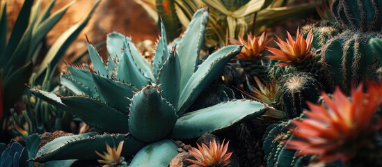 Obraz premium Home gardening with Cactaceae varieties showcasing vibrant colors and textures plant care concept