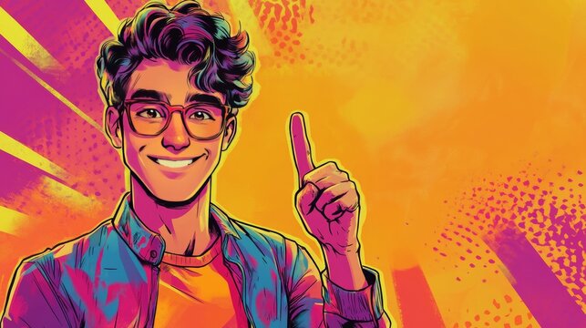 Cheerful, optimistic young man with positive gesture of approval, depicted in vibrant comic book pop art style.