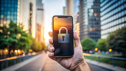 Close-up of a hand holding a locked smartphone, symbolizing personal data protection