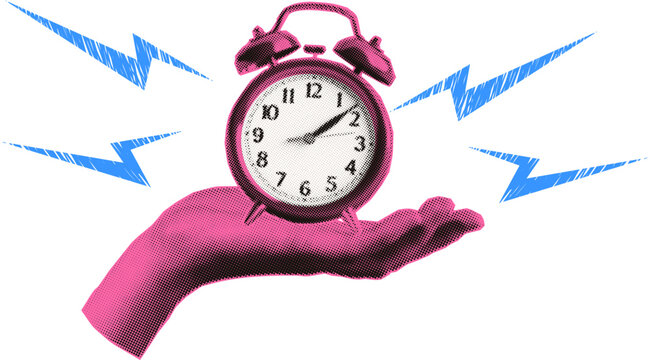 Hand Holding Alarm Clock Pop Art