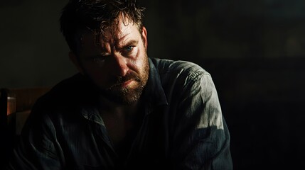 Fototapeta premium A portrait of a man with a deep thoughtful look sitting