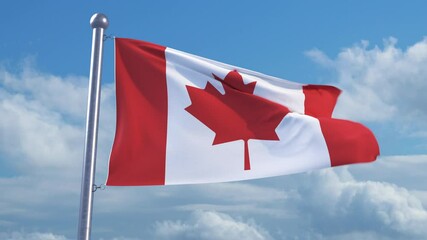 Canadian flag on cloudy sky background