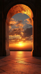 Elegant golden arch shining against sunset backdrop image