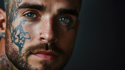 Obraz premium A portrait of a man with a distinctive tattoo on his face