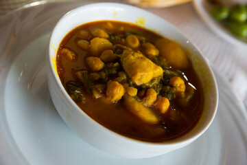 Appetizing Spanish dish - potage with chickpea and chard