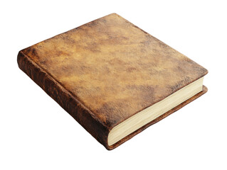 Obraz premium transparent background Closed vintage brown leather-bound book with worn cover and aged pages. Antique and historical themes.