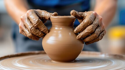 Craftsman shaping a vase on a potter’s wheel