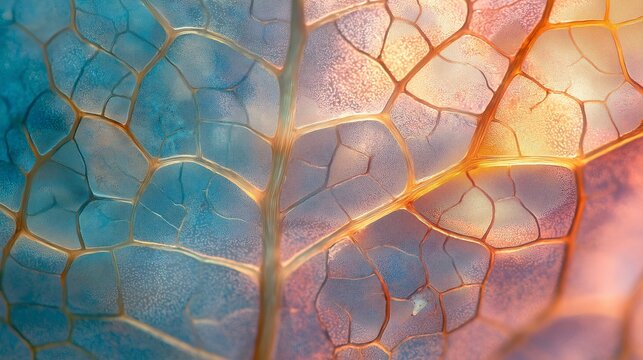 Abstract Macro of Blue and Orange Leaf Veins