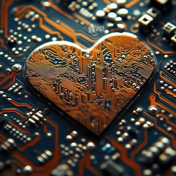 High resolution heart shaped digital circuit layout picture