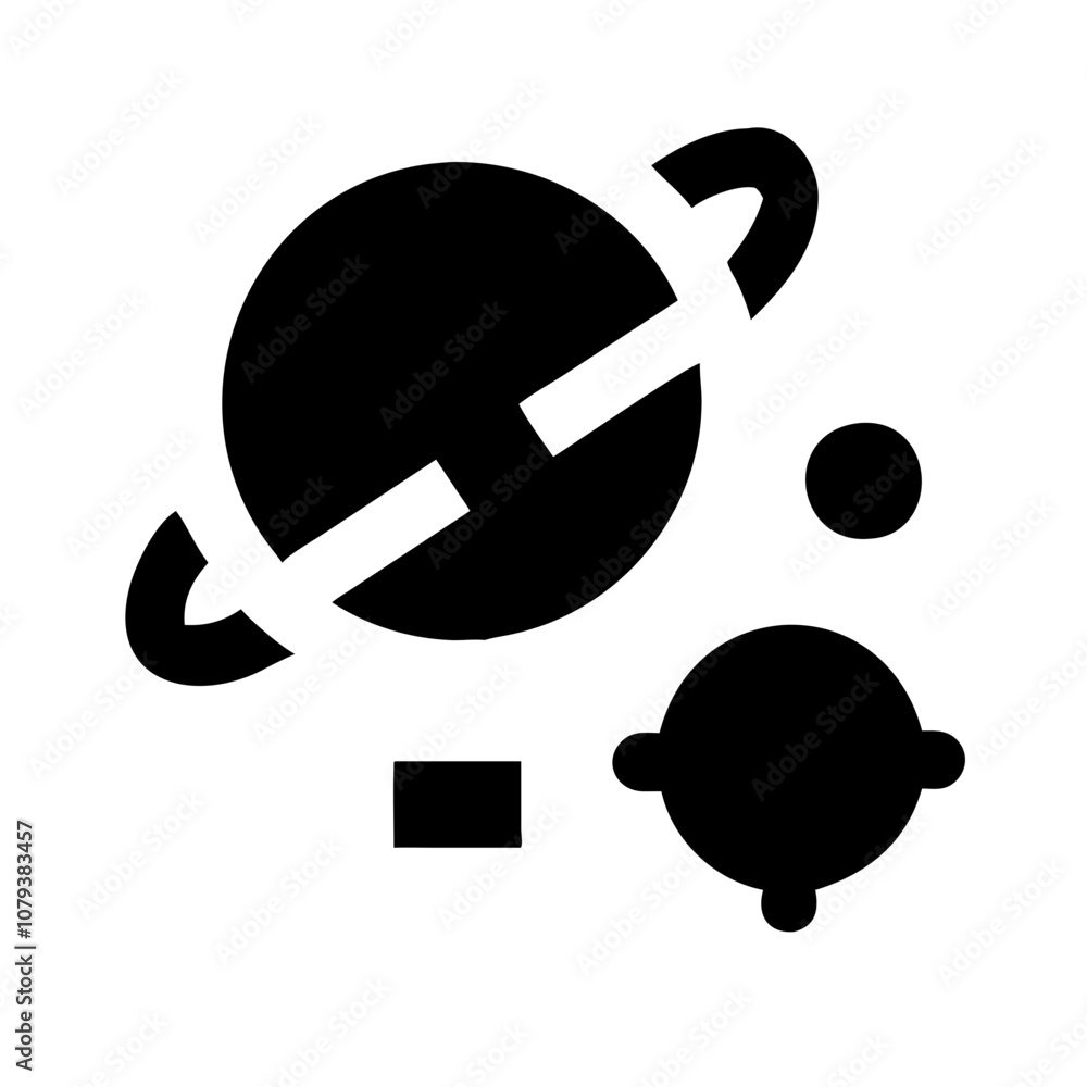 Poster a vector icon depicting a satellite orbiting around a planet, illustrating cosmic dynamics and space