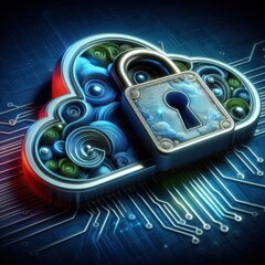 Cloud Security Concept: Businessman uses tablet on Secure Global Networking, Data Encryption, Firewall Protection