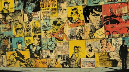 Obraz premium Propaganda, opinions and fantasies are manipulated in comics, zines, and billboards to create a narrative that influences public opinion.