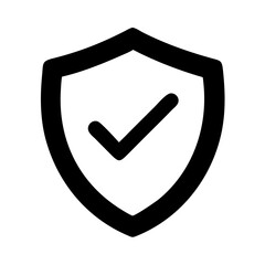 This is a vector icon featuring a shield with a check mark, symbolizing security, protection, and validation that can be utilized in various digital contexts for safety assurance