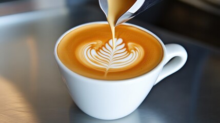 Barista Creating Beautiful Rosette Latte Art