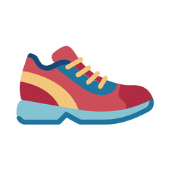 A colorful vector icon of a modern athletic sneaker designed for casual wear and sports activities, featuring a bold color palette and a sleek silhouette