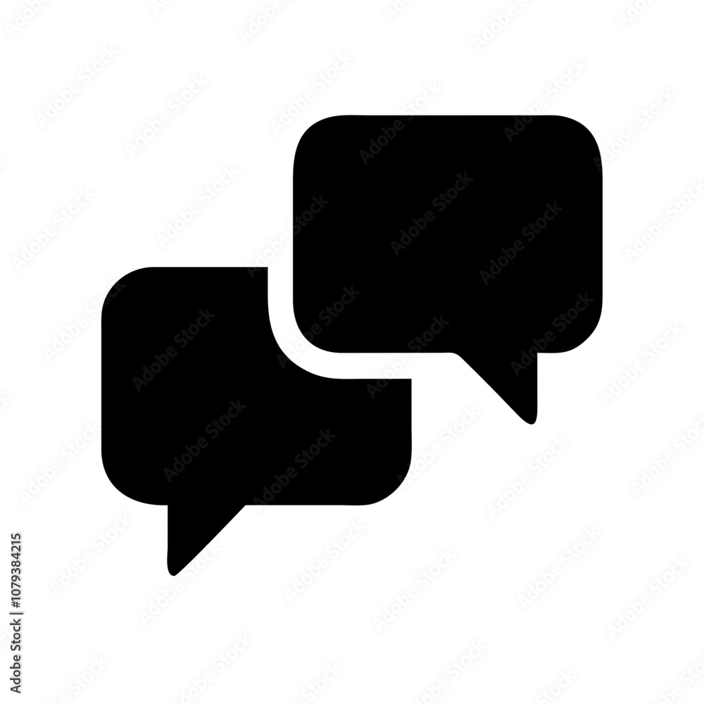 Poster a clean vector icon featuring overlapping speech bubbles that symbolizes communication, conversation