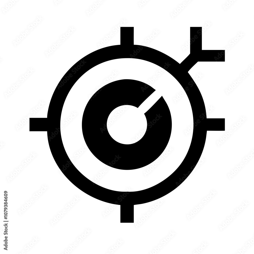 Poster a black and white vector icon featuring a circular target design with crosshair elements suitable fo