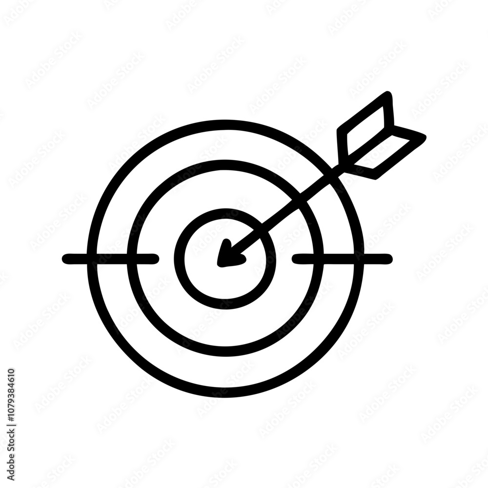 Poster simple vector icon depicting a bullseye target with an arrow hitting the center, symbolizing achieve