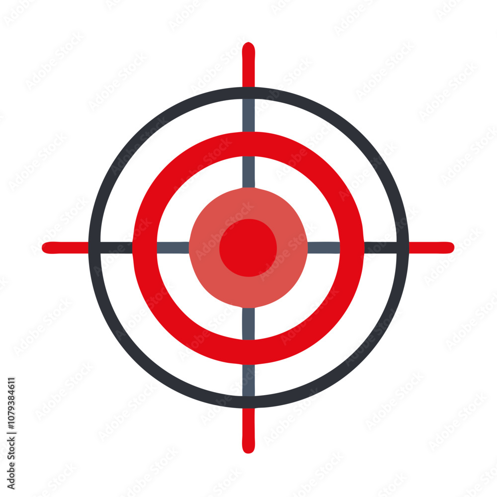 Poster a simple vector icon representing a target, featuring concentric circles in red and black, commonly 