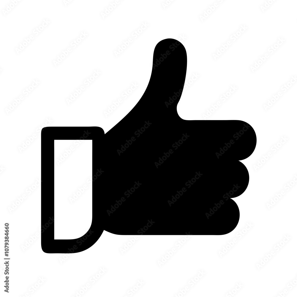 Poster a simple vector icon depicting a thumbs up gesture, commonly used to express approval or agreement i