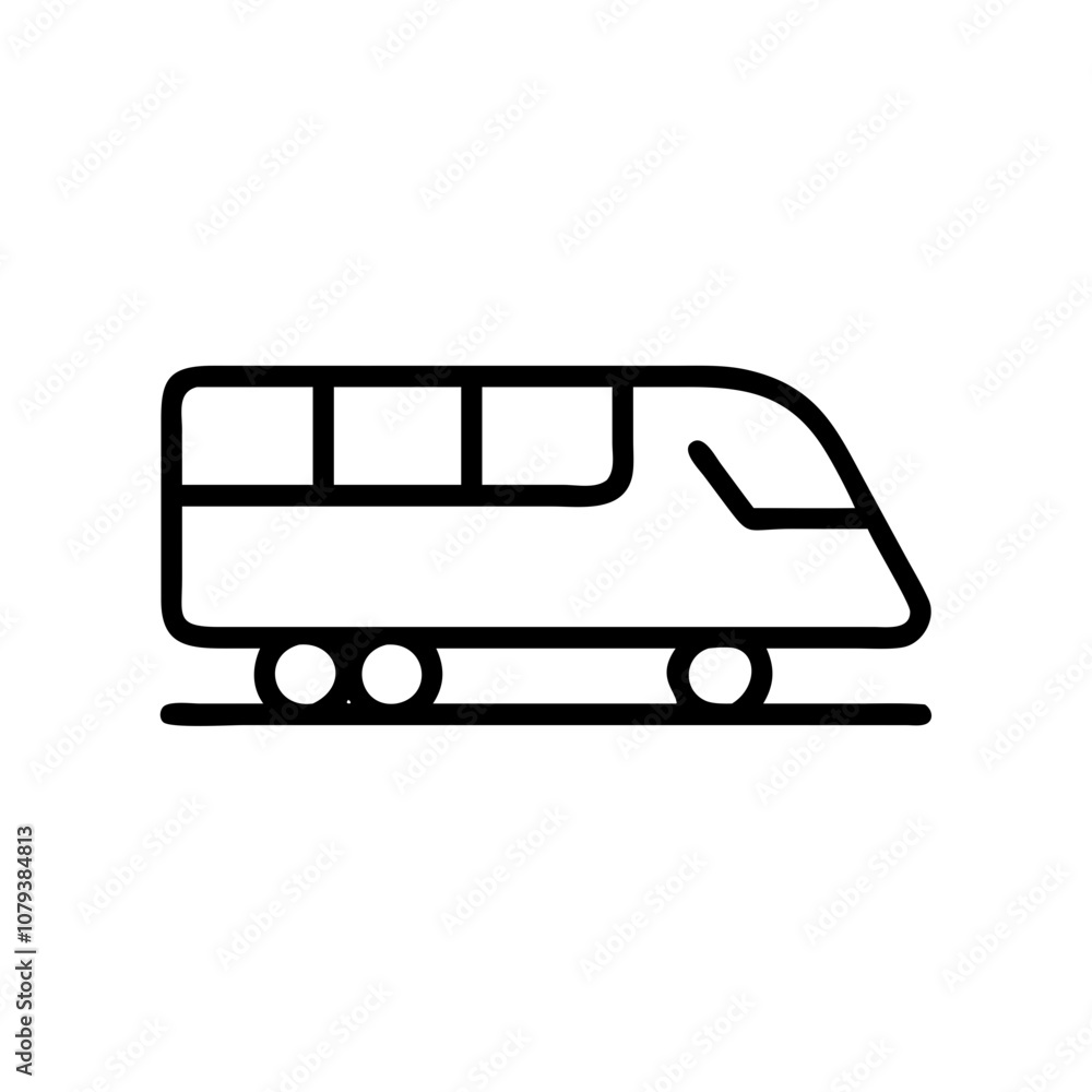 Poster a simple vector icon representing a modern train design, showcasing its streamlined shape and distin