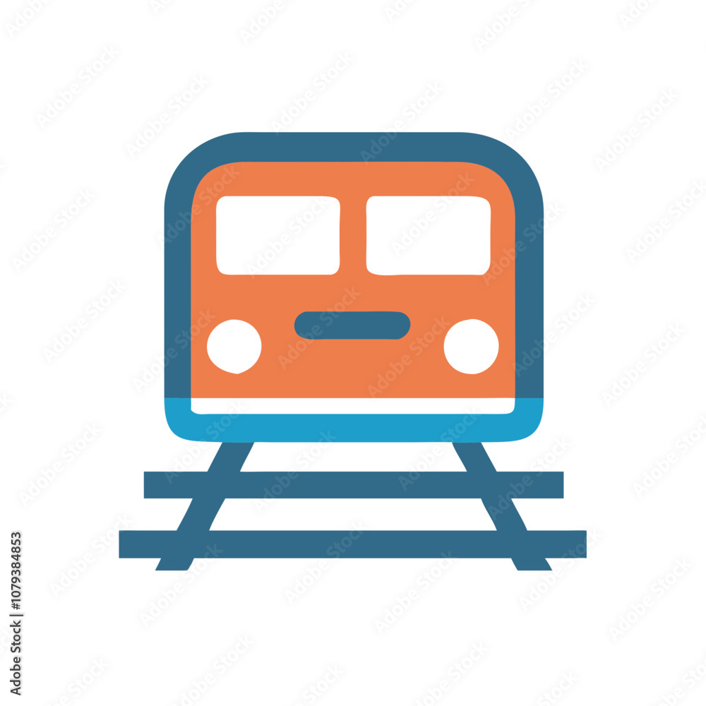 Poster a colorful vector icon of a train approaching on railway tracks, depicting modern transportation in 
