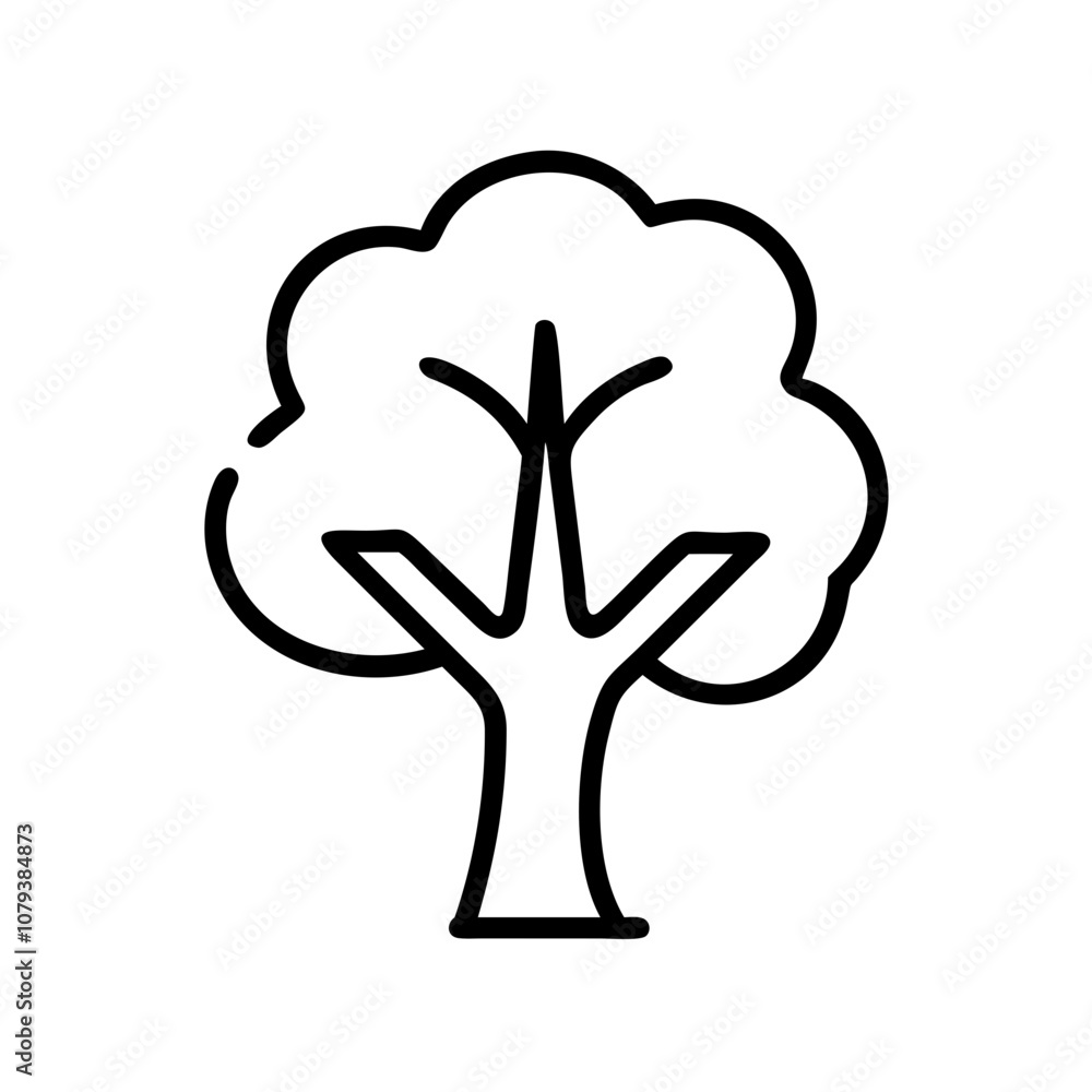 Poster simple vector icon of a tree with a rounded canopy and a sturdy trunk ideal for nature, environment,