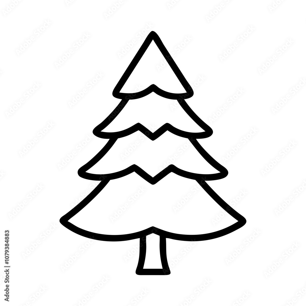 Poster a simple vector icon of a pine tree, featuring three layers of branches, ideal for nature-related de
