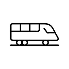 A simple vector icon representing a modern train design, showcasing its streamlined shape and distinct wheels, suitable for transportation-related themes and projects
