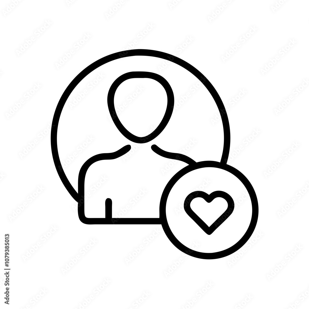 Poster vector icon representing a user profile with a heart symbol to indicate favorite or preferred status