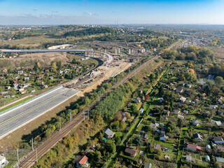 Krakow, Poland. Mistrzejowice highway junction under construction. This interchange is to join S7...