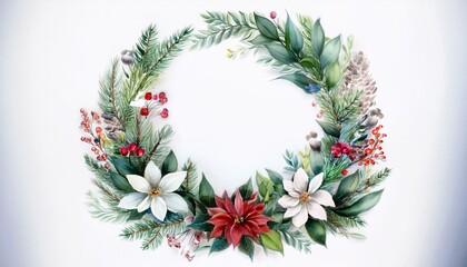 Fototapeta premium Watercolor floral Christmas wreath invitation frame templates