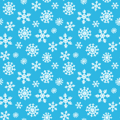 Snow pattern. Cute snowflakes vector seamless background. Snowfall repeat illustration. Blue and white winter ornament