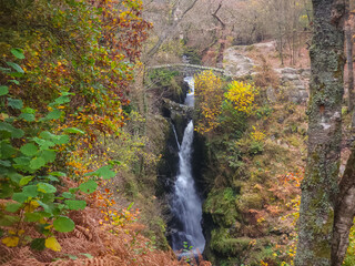 Aira Force waterfalls in the Lake District National Park, England in Autumn