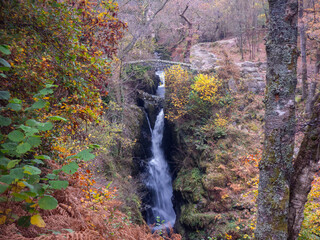 Aira Force waterfalls in the Lake District National Park, England in Autumn