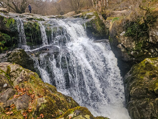 Aira Force waterfalls in the Lake District National Park, England in Autumn