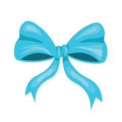 Christmas Decoration. Blue Color Satin Ribbon Bow for New Year, Party, Holiday, Birthday New Born Baby or any design. Design element Isolated on white background for multiple uses.